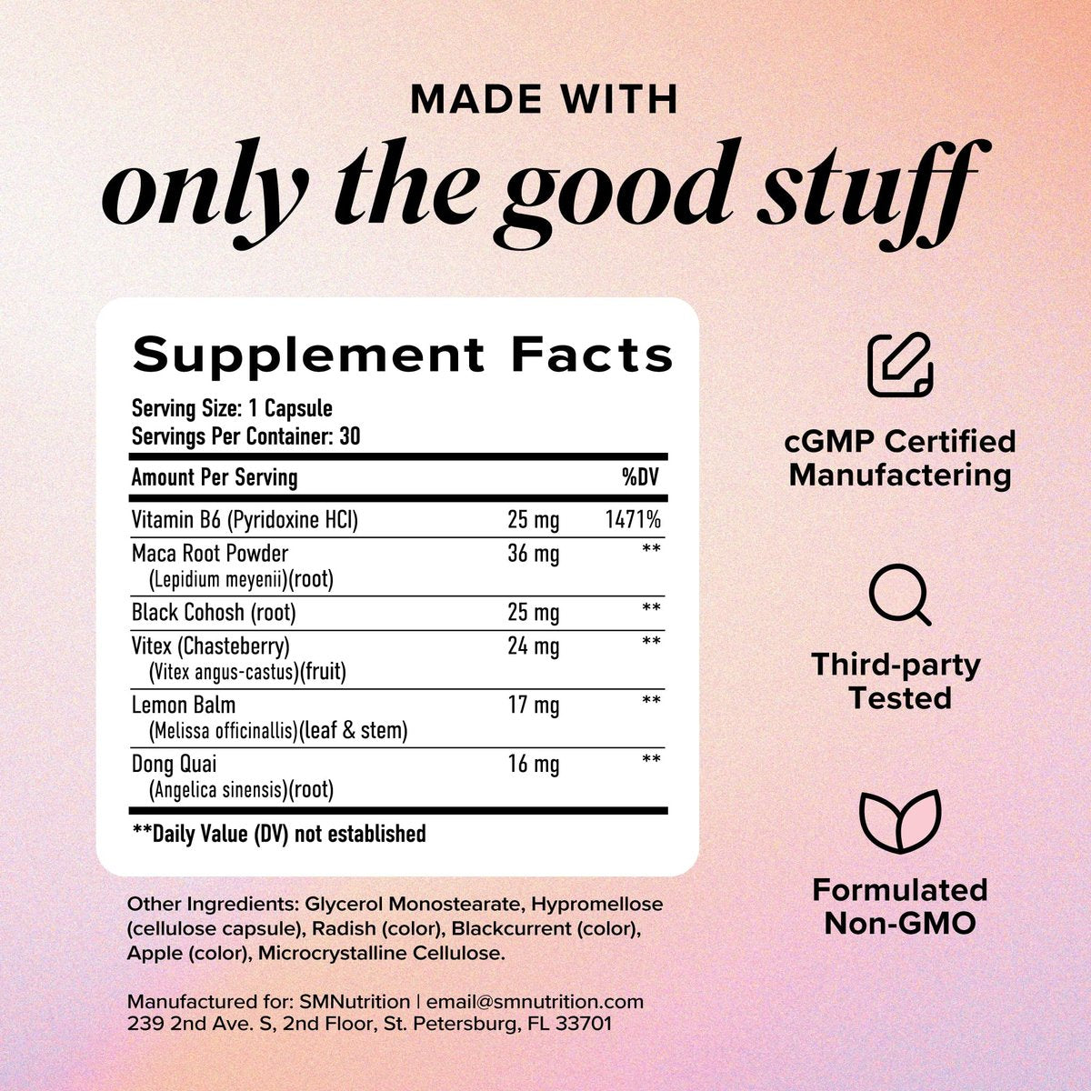 PMS-Unterstützung für Frauen mit Linderung von PMS-Symptomen | Hormonelle Akne, Hormonbalance & Periodenbeschwerden | Mönchspfeffer-Präparat mit Dong Quai, Cranberry & Vitamin B6 | Non-GMO 30 Kapseln