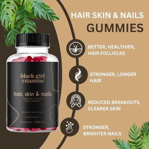 Black Girl Vitamins - Haar-, Haut- und Nagelgummis mit Biotin (6000 mcg), Zink, Gelatinefrei, Vitamin A und Vitamin E - Glutenfrei. Hergestellt in den USA (Passionsfrucht, 60 Stück) 30-Tage-Vorrat