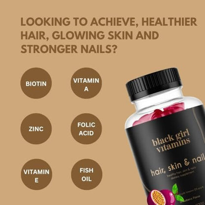 Black Girl Vitamins - Haar-, Haut- und Nagelgummis mit Biotin (6000 mcg), Zink, Gelatinefrei, Vitamin A und Vitamin E - Glutenfrei. Hergestellt in den USA (Passionsfrucht, 60 Stück) 30-Tage-Vorrat