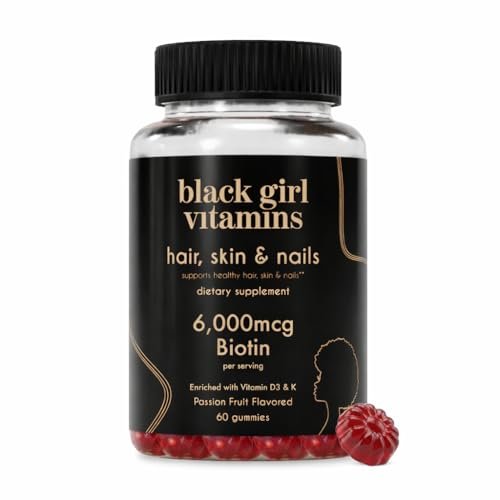 Black Girl Vitamins - Haar-, Haut- und Nagelgummis mit Biotin (6000 mcg), Zink, Gelatinefrei, Vitamin A und Vitamin E - Glutenfrei. Hergestellt in den USA (Passionsfrucht, 60 Stück) 30-Tage-Vorrat