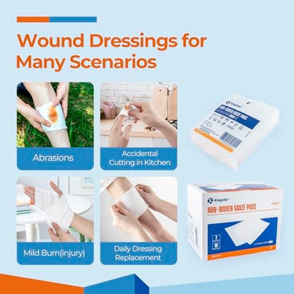 Kingstar Sterile Nonwoven Wundauflagen 10x10 cm, 120 Packungen - 240 Stück, weiche und saugfähige Kompressen für Wundversorgung und postoperative Pflege