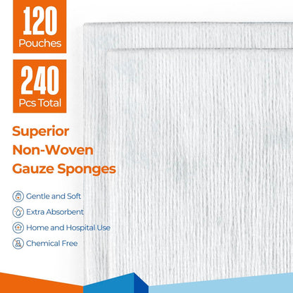 Kingstar Sterile Nonwoven Wundauflagen 10x10 cm, 120 Packungen - 240 Stück, weiche und saugfähige Kompressen für Wundversorgung und postoperative Pflege