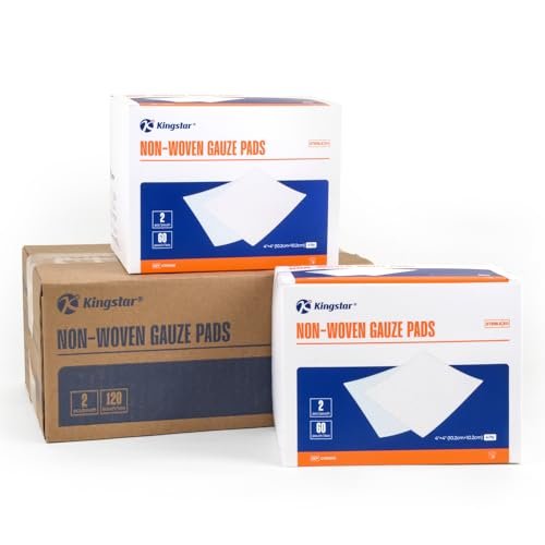 Kingstar Sterile Nonwoven Wundauflagen 10x10 cm, 120 Packungen - 240 Stück, weiche und saugfähige Kompressen für Wundversorgung und postoperative Pflege