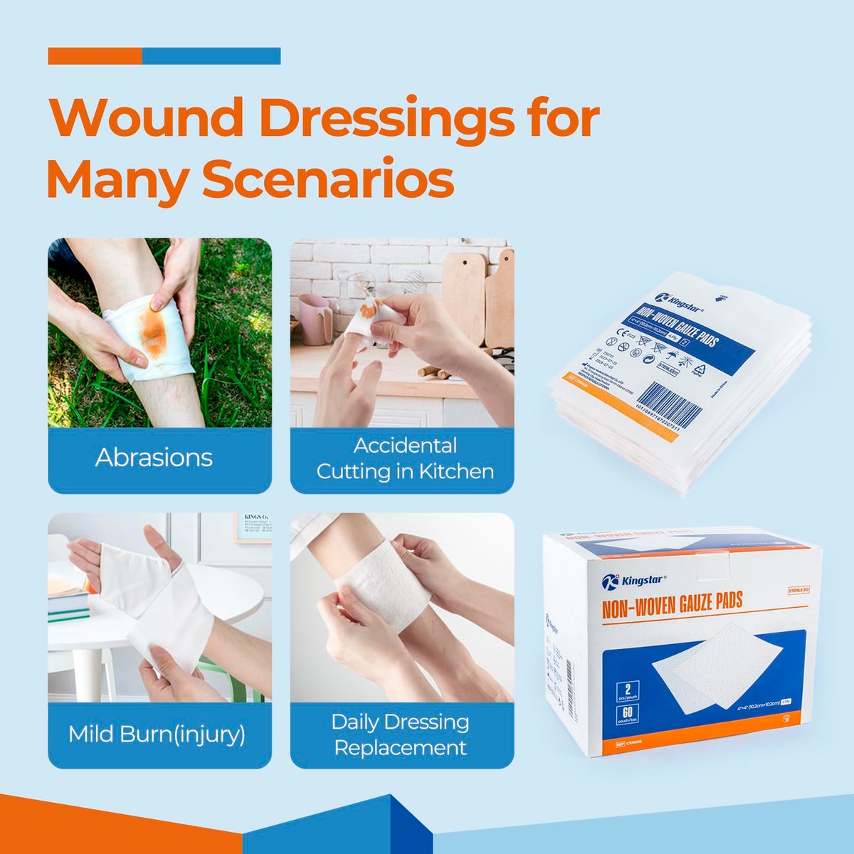 Kingstar Sterile Nonwoven Wundauflagen 10x10 cm, 120 Packungen - 240 Stück, weiche und saugfähige Kompressen für Wundversorgung und postoperative Pflege