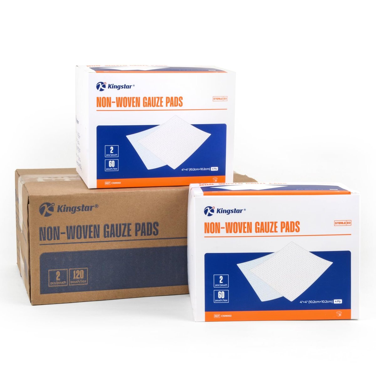 Kingstar Sterile Nonwoven Wundauflagen 10x10 cm, 120 Packungen - 240 Stück, weiche und saugfähige Kompressen für Wundversorgung und postoperative Pflege