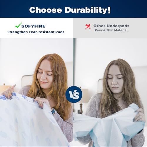 SOFYFINE Extra Große Einweg-Inkontinenzunterlagen 145 x 91 cm – Reißfest, 215 g/m², 10-fache Saugkraft, 360 Pfund Belastbarkeit, 10 Stück