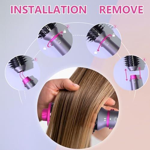 SPPZCUR 4-in-1 Haarbürsten-Föhn, Hot Air Brush mit Diffusor und Kammaufsatz, Negativ-Ionen-Technologie, abnehmbarer Haartrockner für Frauen, Salon und Zuhause, Grau