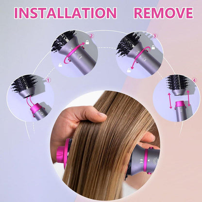 SPPZCUR 4-in-1 Haarbürsten-Föhn, Hot Air Brush mit Diffusor und Kammaufsatz, Negativ-Ionen-Technologie, abnehmbarer Haartrockner für Frauen, Salon und Zuhause, Grau