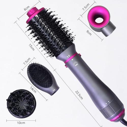 SPPZCUR 4-in-1 Haarbürsten-Föhn, Hot Air Brush mit Diffusor und Kammaufsatz, Negativ-Ionen-Technologie, abnehmbarer Haartrockner für Frauen, Salon und Zuhause, Grau