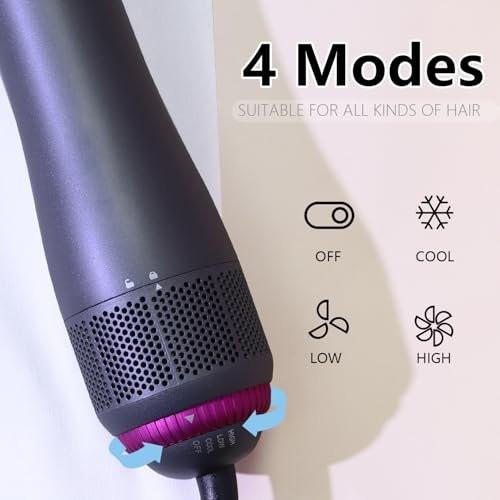 SPPZCUR 4-in-1 Haarbürsten-Föhn, Hot Air Brush mit Diffusor und Kammaufsatz, Negativ-Ionen-Technologie, abnehmbarer Haartrockner für Frauen, Salon und Zuhause, Grau