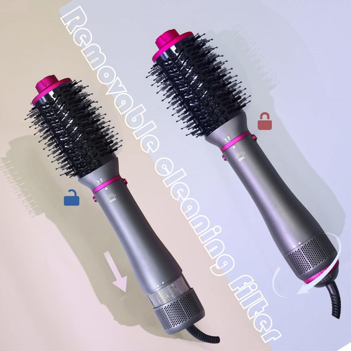 SPPZCUR 4-in-1 Haarbürsten-Föhn, Hot Air Brush mit Diffusor und Kammaufsatz, Negativ-Ionen-Technologie, abnehmbarer Haartrockner für Frauen, Salon und Zuhause, Grau