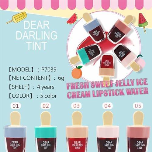 Wenrny Eiscreme-Lippenglanz Set, 5 Farben, langanhaltend, wasserfest, nicht klebend, Eiscreme-förmiger Lipgloss, Lippenpflege-Set, Wasser-Gel-Tönung