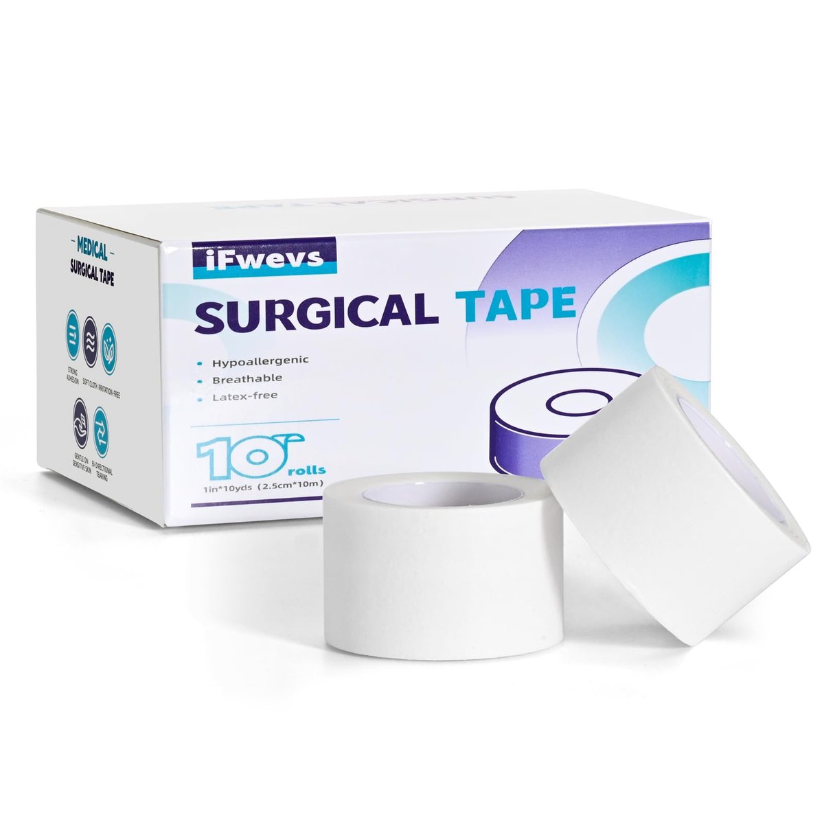 iFwevs Medizinisches Papierpflaster 10 Rollen - 1" x 10 Yards Latexfrei & Hypoallergen, Weiches Papier-Chirurgiepflaster für Haut, Wundversorgung, Erste-Hilfe-Tape