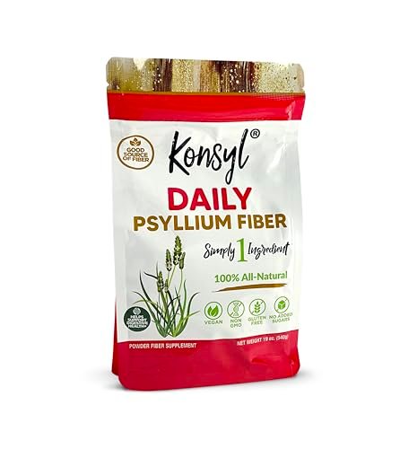 Konsyl Tägliches Psyllium-Faserpulver – 19 Unzen, 90 Portionen, natürliches ungesüßtes lösliches Ballaststoffpräparat – Psylliumschalen-Präbiotikum für Verdauungsunterstützung und Darmgesundheit – Zuckerfrei, Keto & Vegan