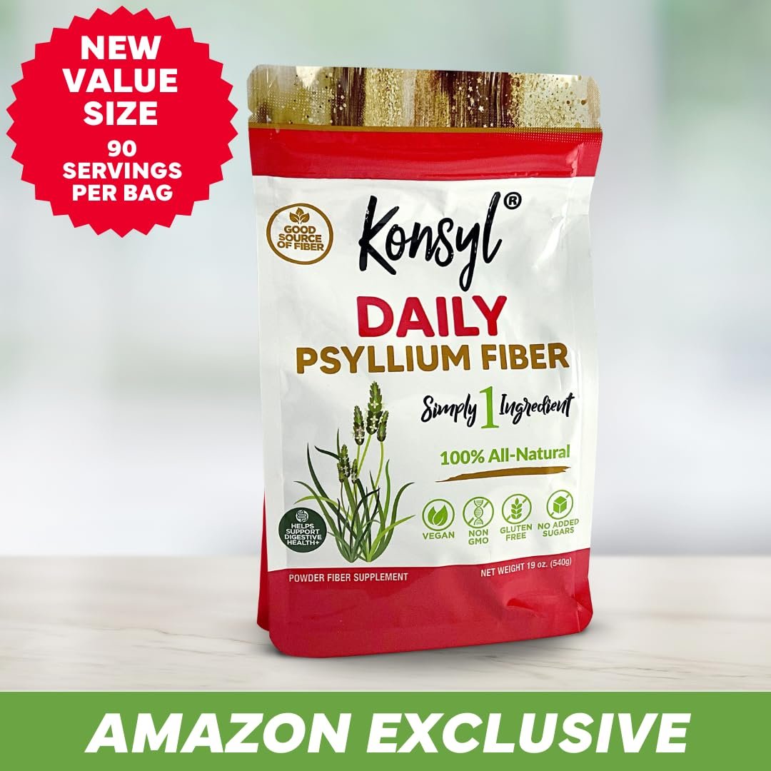 Konsyl Tägliches Psyllium-Faserpulver – 19 Unzen, 90 Portionen, natürliches ungesüßtes lösliches Ballaststoffpräparat – Psylliumschalen-Präbiotikum für Verdauungsunterstützung und Darmgesundheit – Zuckerfrei, Keto & Vegan
