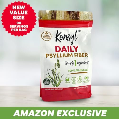 Konsyl Tägliches Psyllium-Faserpulver – 19 Unzen, 90 Portionen, natürliches ungesüßtes lösliches Ballaststoffpräparat – Psylliumschalen-Präbiotikum für Verdauungsunterstützung und Darmgesundheit – Zuckerfrei, Keto & Vegan