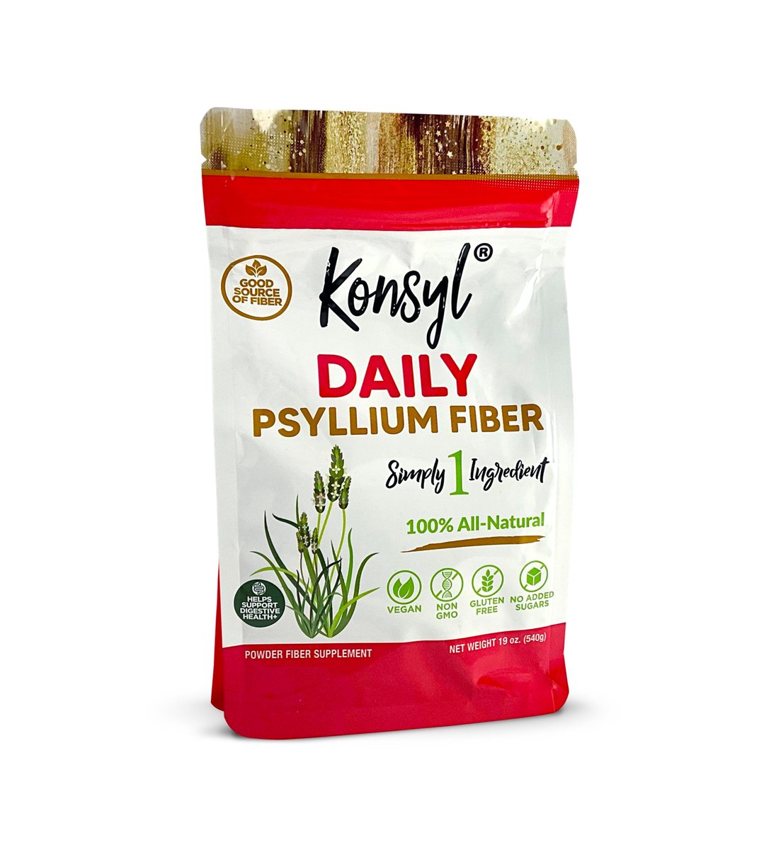 Konsyl Tägliches Psyllium-Faserpulver – 19 Unzen, 90 Portionen, natürliches ungesüßtes lösliches Ballaststoffpräparat – Psylliumschalen-Präbiotikum für Verdauungsunterstützung und Darmgesundheit – Zuckerfrei, Keto & Vegan
