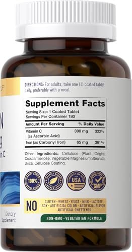 Carlyle Eisen 65 mg mit Vitamin C | 180 Tabletten | 300 mg Vitamin C | Vegetarisch, Nicht-GVO und Glutenfrei