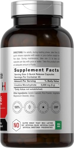 Horbäach Creatin Monohydrat | 5g | 225 Kapseln | Non-GMO, Glutenfrei