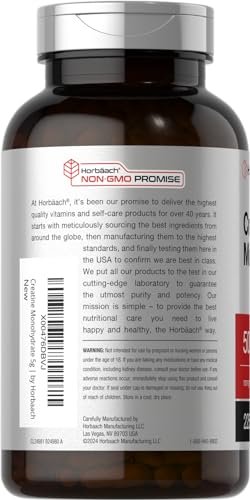 Horbäach Creatin Monohydrat | 5g | 225 Kapseln | Non-GMO, Glutenfrei