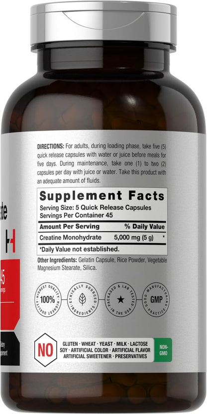 Horbäach Creatin Monohydrat | 5g | 225 Kapseln | Non-GMO, Glutenfrei