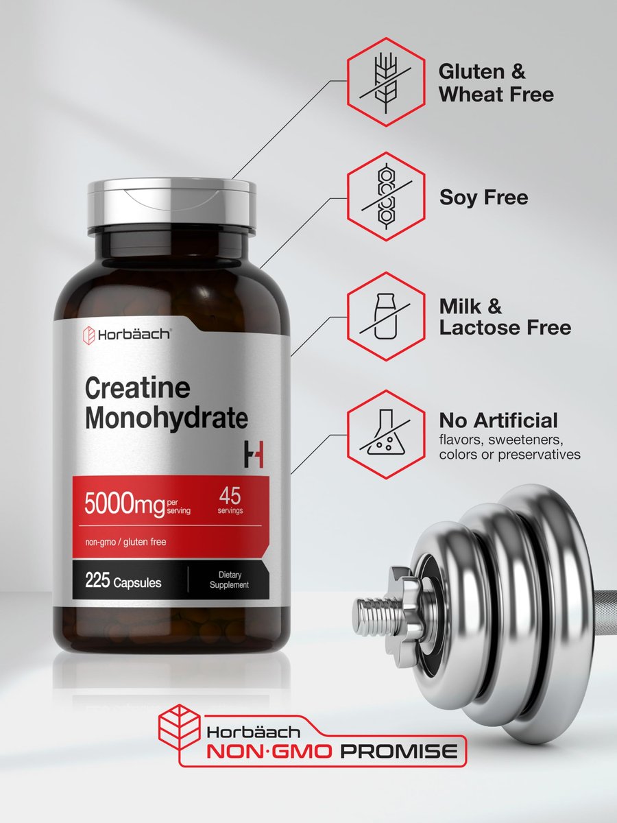Horbäach Creatin Monohydrat | 5g | 225 Kapseln | Non-GMO, Glutenfrei