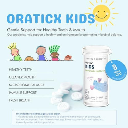 OraTicx Kinder Zahnprobiotika für starke Zähne und gesundes Lächeln - 8 Milliarden KBE probiotische Kulturen für die Mundgesundheit, Joghurtgeschmack (1er-Pack)
