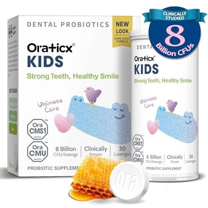 OraTicx Kinder Zahnprobiotika für starke Zähne und gesundes Lächeln - 8 Milliarden KBE probiotische Kulturen für die Mundgesundheit, Joghurtgeschmack (1er-Pack)