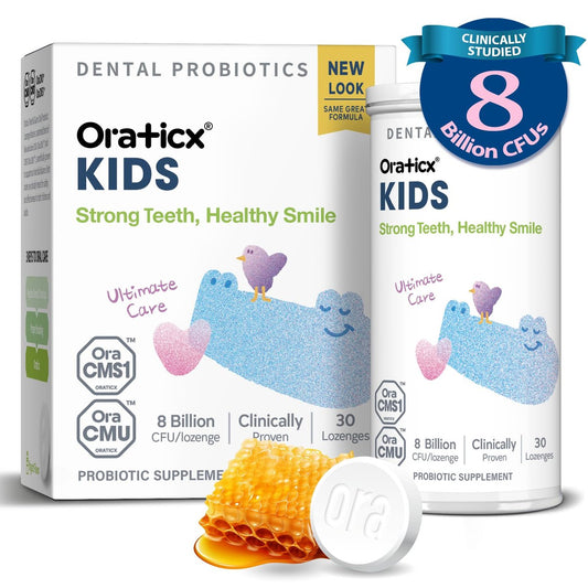 OraTicx Kinder Zahnprobiotika für starke Zähne und gesundes Lächeln - 8 Milliarden KBE probiotische Kulturen für die Mundgesundheit, Joghurtgeschmack (1er-Pack)