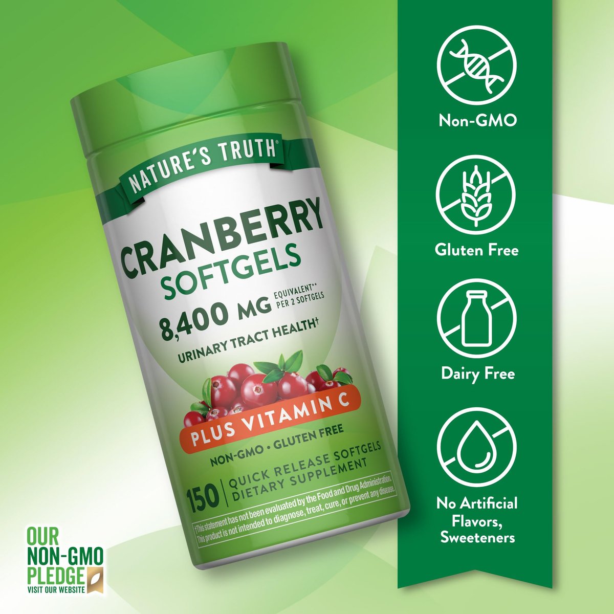 Nature's Truth Cranberry Kapseln mit Vitamin C | 150 Softgels | Unterstützung der Harnwegsgesundheit | Nicht-GVO & Glutenfrei