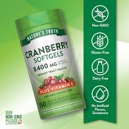 Nature's Truth Cranberry Kapseln mit Vitamin C | 150 Softgels | Unterstützung der Harnwegsgesundheit | Nicht-GVO & Glutenfrei