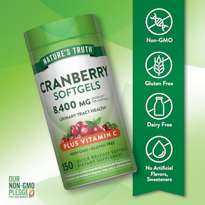 Nature's Truth Cranberry Kapseln mit Vitamin C | 150 Softgels | Unterstützung der Harnwegsgesundheit | Nicht-GVO & Glutenfrei