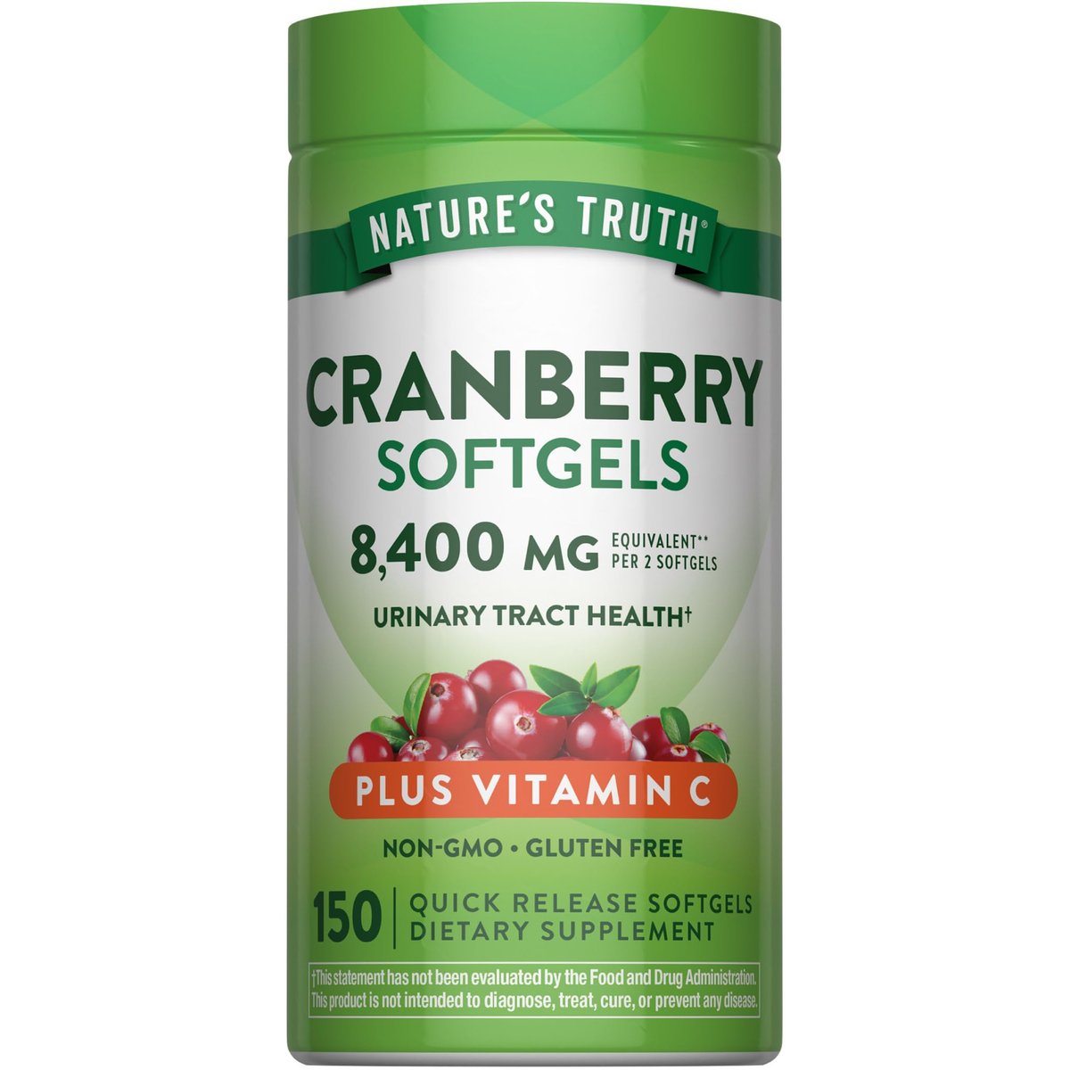 Nature's Truth Cranberry Kapseln mit Vitamin C | 150 Softgels | Unterstützung der Harnwegsgesundheit | Nicht-GVO & Glutenfrei