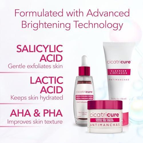 Cicatricure Antimanchas Hautpflege-Set: AHA & PHA Reinigungsgel, Aufhellendes Serum & Feuchtigkeitscreme – Reduziert dunkle Flecken, für strahlende Haut, ohne Parabene & Sulfate