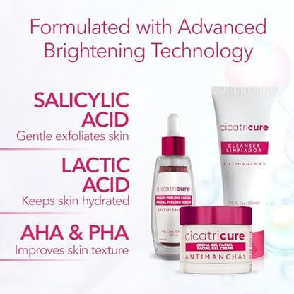 Cicatricure Antimanchas Hautpflege-Set: AHA & PHA Reinigungsgel, Aufhellendes Serum & Feuchtigkeitscreme – Reduziert dunkle Flecken, für strahlende Haut, ohne Parabene & Sulfate