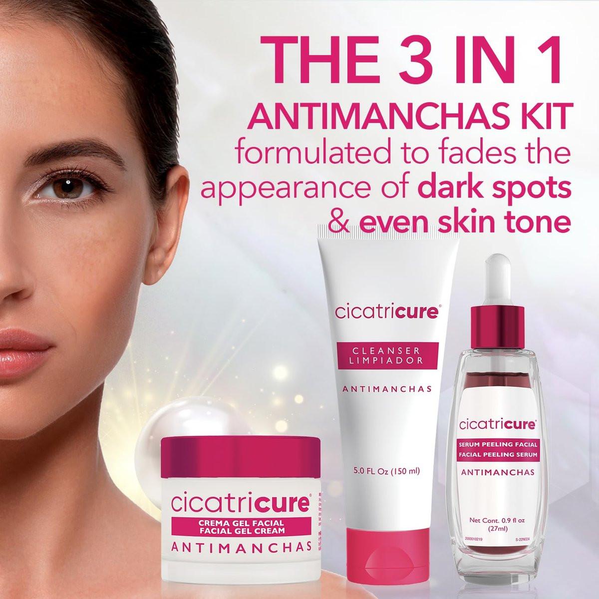 Cicatricure Antimanchas Hautpflege-Set: AHA & PHA Reinigungsgel, Aufhellendes Serum & Feuchtigkeitscreme – Reduziert dunkle Flecken, für strahlende Haut, ohne Parabene & Sulfate