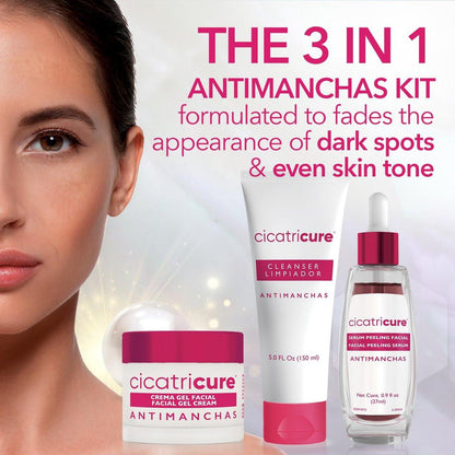 Cicatricure Antimanchas Hautpflege-Set: AHA & PHA Reinigungsgel, Aufhellendes Serum & Feuchtigkeitscreme – Reduziert dunkle Flecken, für strahlende Haut, ohne Parabene & Sulfate