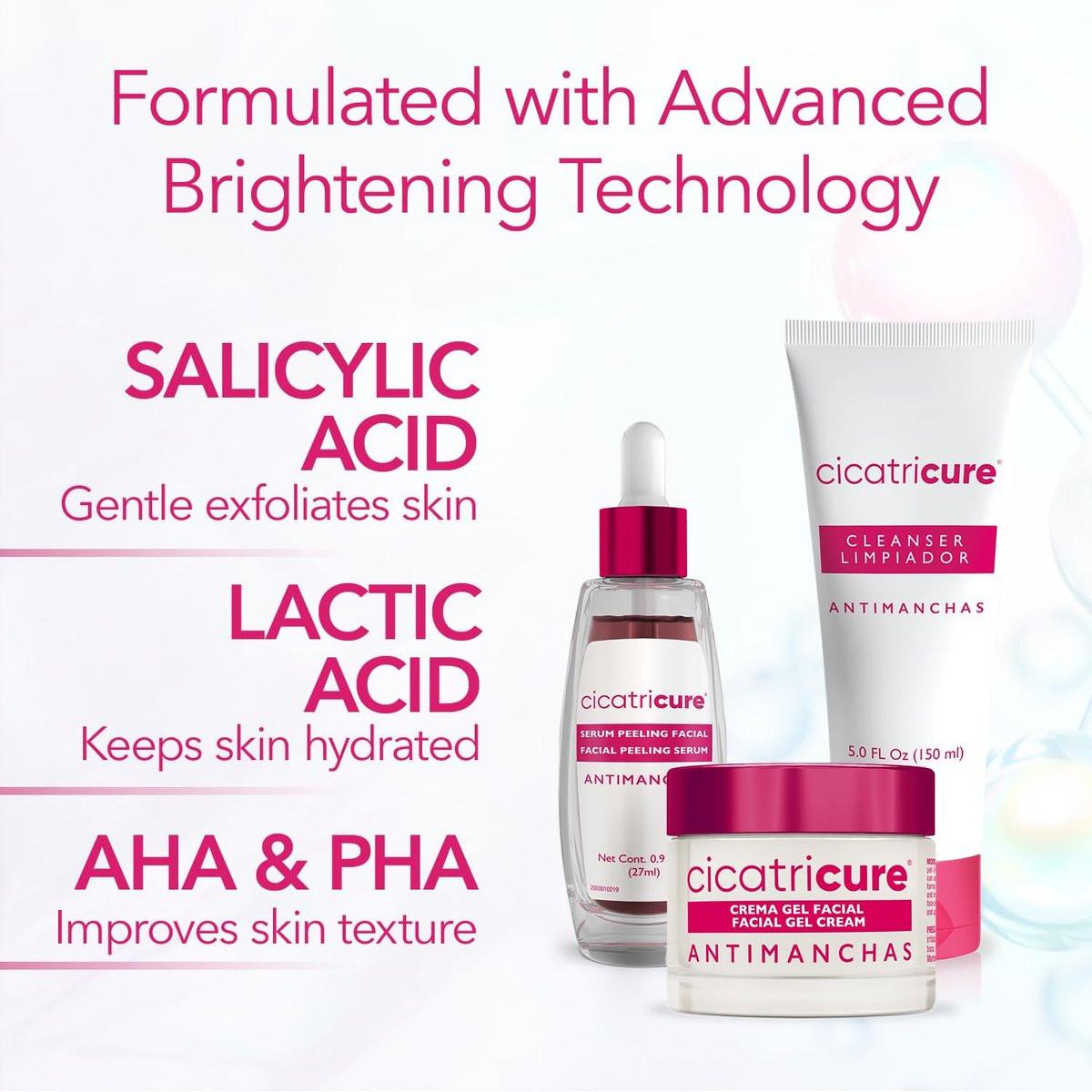 Cicatricure Antimanchas Hautpflege-Set: AHA & PHA Reinigungsgel, Aufhellendes Serum & Feuchtigkeitscreme – Reduziert dunkle Flecken, für strahlende Haut, ohne Parabene & Sulfate