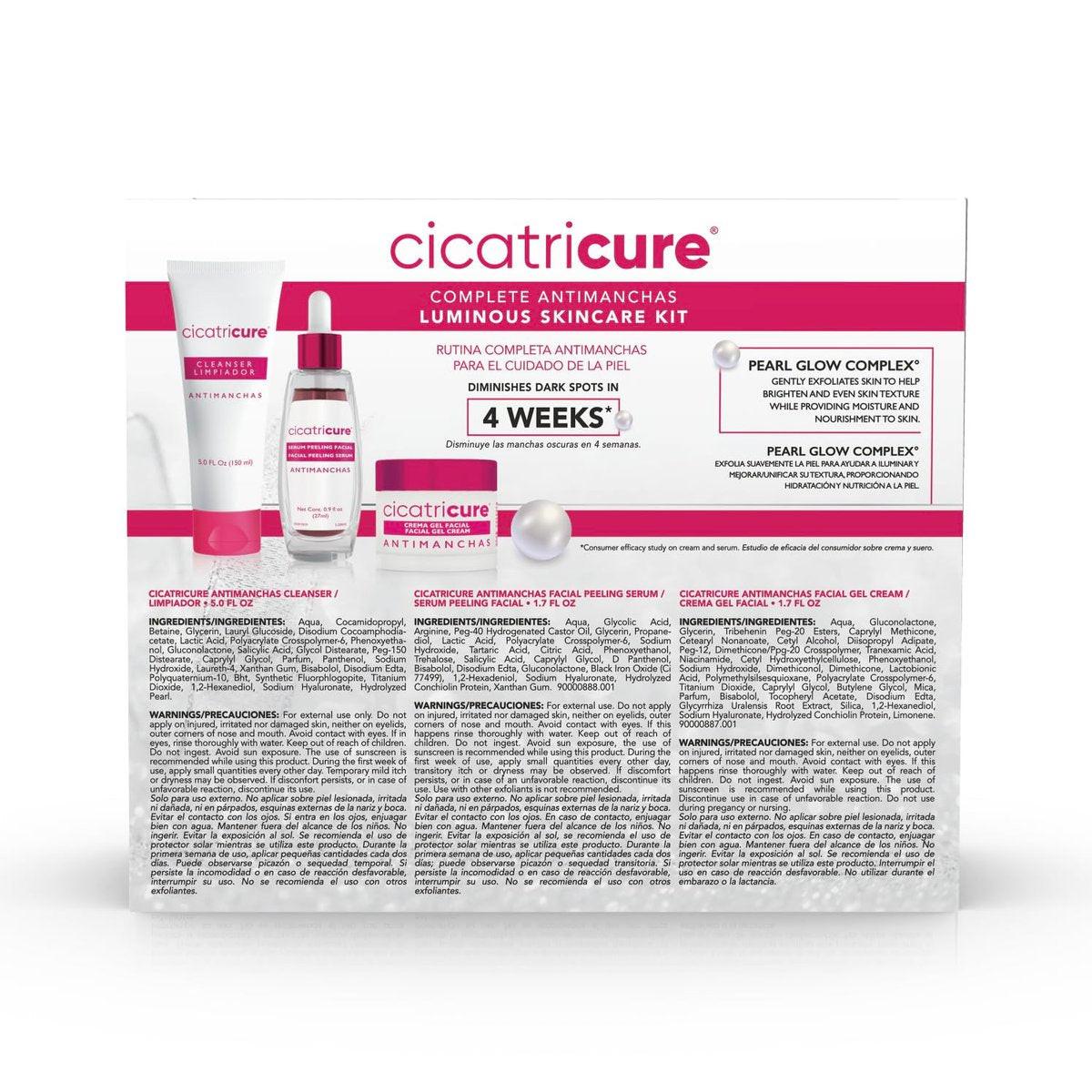Cicatricure Antimanchas Hautpflege-Set: AHA & PHA Reinigungsgel, Aufhellendes Serum & Feuchtigkeitscreme – Reduziert dunkle Flecken, für strahlende Haut, ohne Parabene & Sulfate