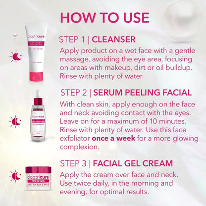 Cicatricure Antimanchas Hautpflege-Set: AHA & PHA Reinigungsgel, Aufhellendes Serum & Feuchtigkeitscreme – Reduziert dunkle Flecken, für strahlende Haut, ohne Parabene & Sulfate