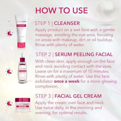 Cicatricure Antimanchas Hautpflege-Set: AHA & PHA Reinigungsgel, Aufhellendes Serum & Feuchtigkeitscreme – Reduziert dunkle Flecken, für strahlende Haut, ohne Parabene & Sulfate