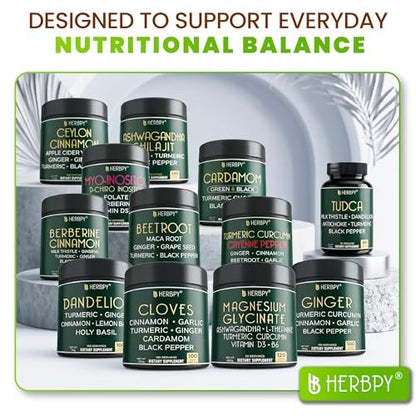 Herbpy 7in1 Nelkenpräparat 500mg – Reich an Vitaminen & Mineralstoffen, Unterstützt Verdauung, Immun- & Herzgesundheit mit Zimt, Kurkuma, Ingwer, Kardamom, Knoblauch & Schwarzem Pfeffer – 100 vegane Kapseln