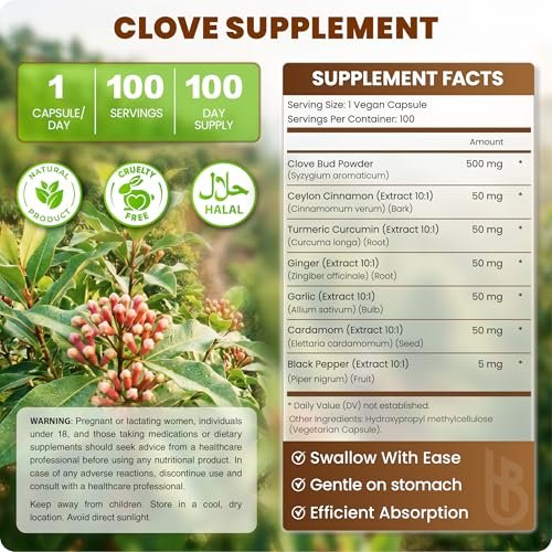 Herbpy 7in1 Nelkenpräparat 500mg – Reich an Vitaminen & Mineralstoffen, Unterstützt Verdauung, Immun- & Herzgesundheit mit Zimt, Kurkuma, Ingwer, Kardamom, Knoblauch & Schwarzem Pfeffer – 100 vegane Kapseln