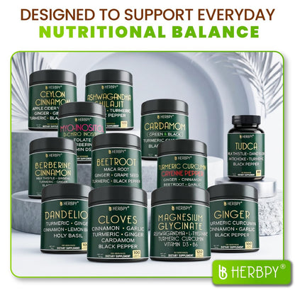 Herbpy 7in1 Nelkenpräparat 500mg – Reich an Vitaminen & Mineralstoffen, Unterstützt Verdauung, Immun- & Herzgesundheit mit Zimt, Kurkuma, Ingwer, Kardamom, Knoblauch & Schwarzem Pfeffer – 100 vegane Kapseln