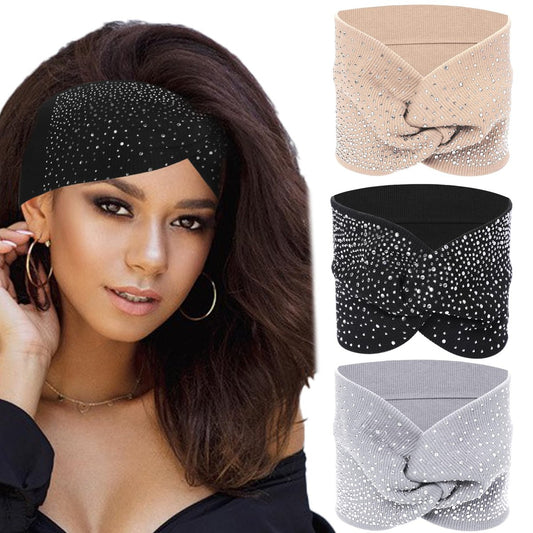 Sliverdew Funkelnde Kopfwickel für Schwarze Frauen, 3 Stück Kristall Breite Stirnbänder Glitzernde Kopftücher Turban Stretchige Haarbänder Afrikanische Elastische Haaraccessoires