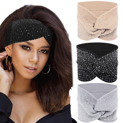 Sliverdew Funkelnde Kopfwickel für Schwarze Frauen, 3 Stück Kristall Breite Stirnbänder Glitzernde Kopftücher Turban Stretchige Haarbänder Afrikanische Elastische Haaraccessoires