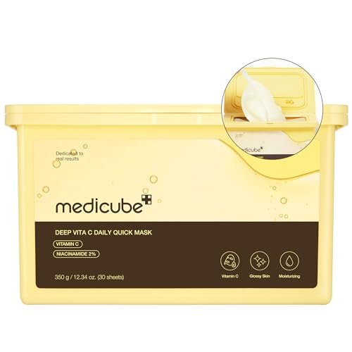 Medicube Deep Vita C Daily Quick 30 Blatt Masken – Vegan zertifiziert, Schnellspender, Triple Vitamin Komplex für Strahlkraft und Feuchtigkeit – Koreanische Gesichtsmasken