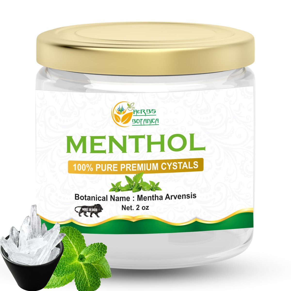 Herbs Botanica Mentholkristalle (Mentha Arvensis), 100% reine Lebensmittelqualität USP für Aromatherapie, Erkältung & Verstopfung, Salben, Balsame, Cremes, Seifenherstellung & Kosmetik, 57 g