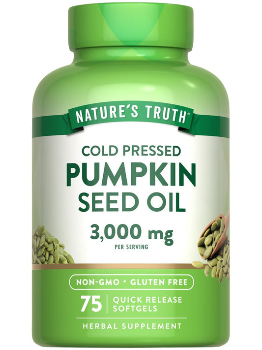 Nature's Truth Kürbiskernöl | 3000 mg | 75 Softgels | Kaltgepresstes pflanzliches Nahrungsergänzungsmittel | Non-GMO & Glutenfrei