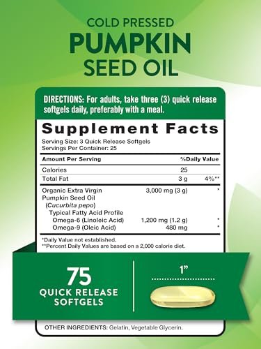Nature's Truth Kürbiskernöl | 3000 mg | 75 Softgels | Kaltgepresstes pflanzliches Nahrungsergänzungsmittel | Non-GMO & Glutenfrei